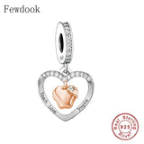 925 Silver Heart Pink Stone Teacher Charm Bracelet Bead