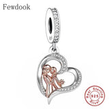925 Silver Heart Pink Stone Teacher Charm Bracelet Bead