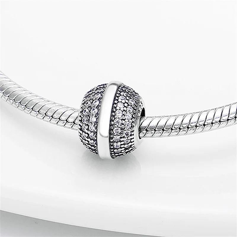 925 Silver Zircon Bead Charm for Bracelet Necklace
