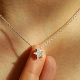 925 Silver Moon Star Crystal Pendant Necklace for Women Boho Jewelry