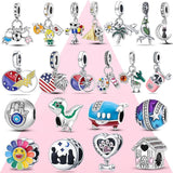 925 Silver Flag Moon Cat Star Charms for Bracelet
