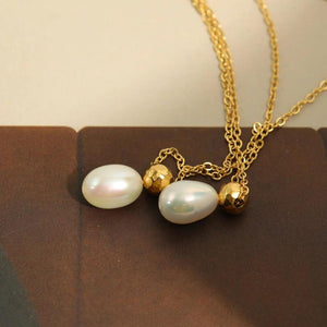 18KGF Stainless Steel Pearl Charms Pendant Necklaces for Women