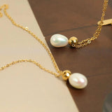 18KGF Stainless Steel Pearl Charms Pendant Necklaces for Women