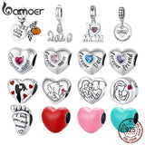 925 Silver Maternal Love Charm Baby Feet Bee Heart Pendant for Bracelet