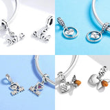 925 Silver Maternal Love Charm Baby Feet Bee Heart Pendant for Bracelet