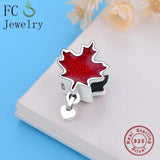 925 Silver Canada Flag Red Heart Bead for Charm Bracelet