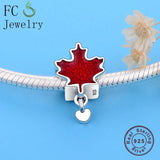 925 Silver Canada Flag Red Heart Bead for Charm Bracelet