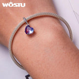 925 Silver Love Heart Pendant Charm Rainbow Beads Bracelet Jewelry