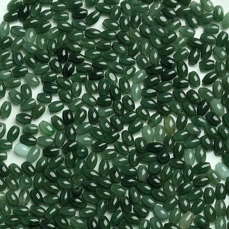 10PC Natural Emerald Green Jadeite Bead Oval DIY Bangle Charm Hand-Carved