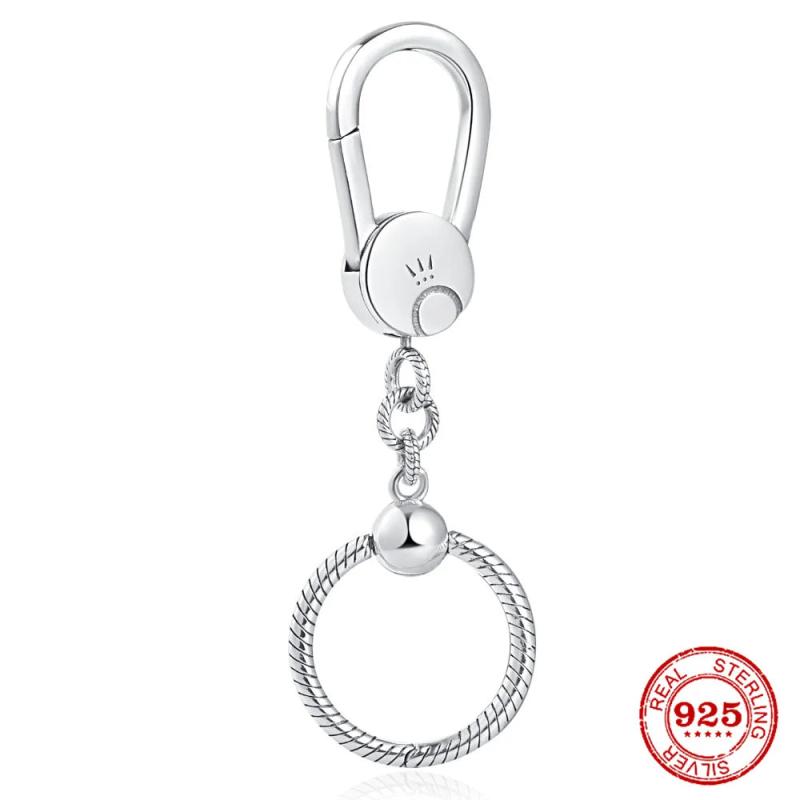 European 925 Sterling Silver Snake Bone Double Ring Clip Keychain B776