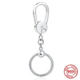 European 925 Sterling Silver Snake Bone Double Ring Clip Keychain B776