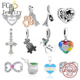 925 Silver Angel Wings Dog Paw Puzzle Cross Infinity Bead Bracelet