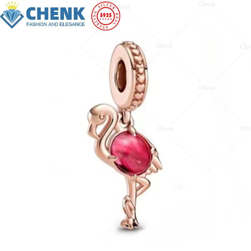 Silver Pink Hot Air Balloon Flamingo Charm for Jewelry Making