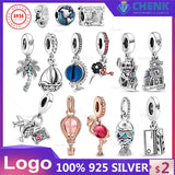 Silver Pink Hot Air Balloon Flamingo Charm for Jewelry Making