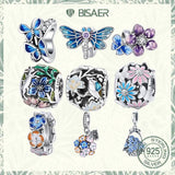 925 Silver Charm Butterfly Flower Garden Zircon Platinum Fit Bracelet