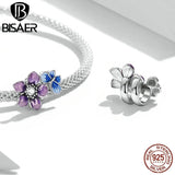 925 Silver Charm Butterfly Flower Garden Zircon Platinum Fit Bracelet