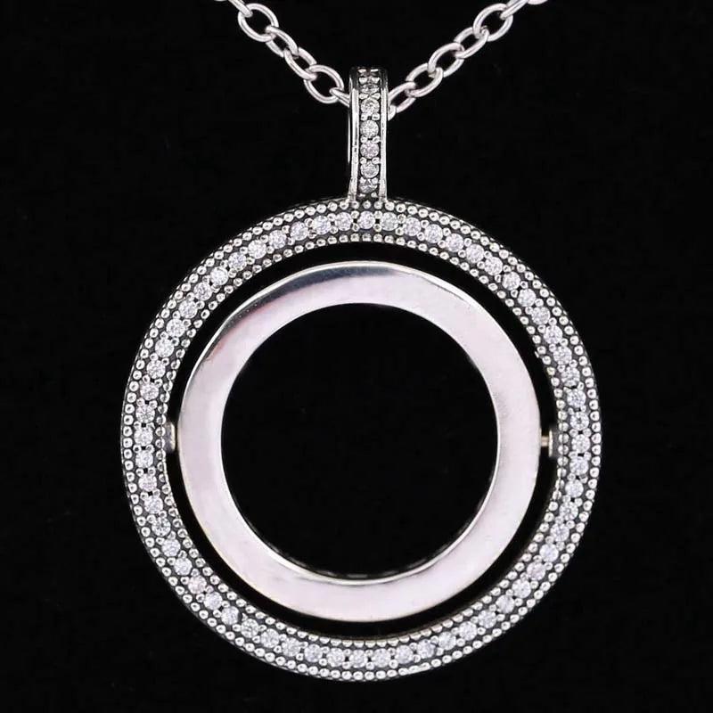 Two Circles Spinning Hearts Necklace Pendant 925 Sterling Silver Charm