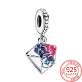 925 Silver Gem Pansy Flower Pendant Charm for Bracelet DIY Gift