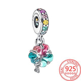 925 Silver Gem Pansy Flower Pendant Charm for Bracelet DIY Gift