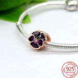 925 Silver Gem Pansy Flower Pendant Charm for Bracelet DIY Gift