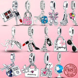 925 Silver Red Enamel High Heels Shoes Dangle Charm