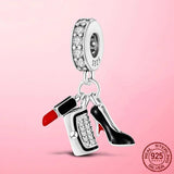 925 Silver Red Enamel High Heels Shoes Dangle Charm