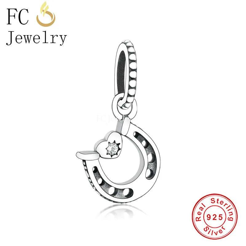 925 Silver Horseshoe Love Heart Bead Dangle for Charm Bracelet