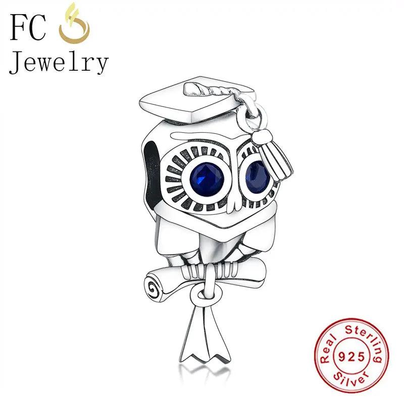 925 Silver Owl Graduation Charm Bead