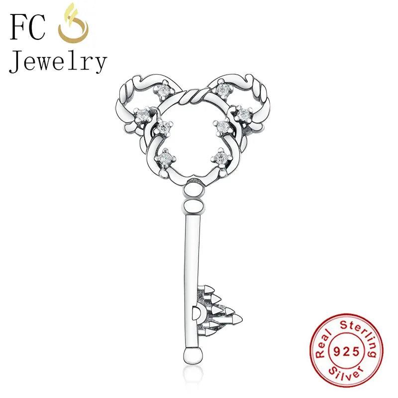 925 Silver Mickey Shape Zirconia Key Charm for Bracelet DIY