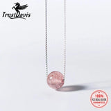 925 Sterling Silver 8mm Strawberry Crystal Pendant Short Necklace