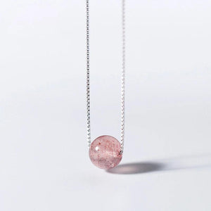 925 Sterling Silver 8mm Strawberry Crystal Pendant Short Necklace