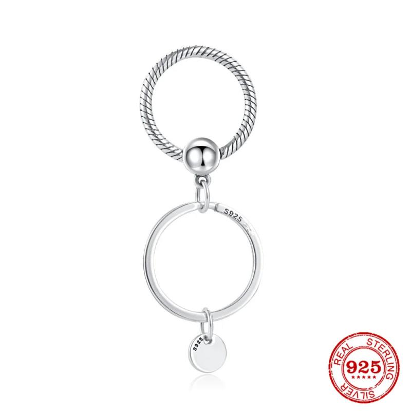 European 925 Silver Snake Bone Double Ring Keychain B775