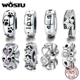 925 Sterling Silver Heart & Clear CZ Spacer Bead for Charm Bracelet