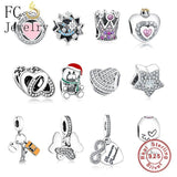 925 Silver Princess Heart Crown Wine Cup Charm Bead