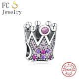 925 Silver Princess Heart Crown Wine Cup Charm Bead