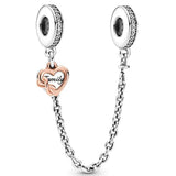 Rose Dangling Bowknot Heart Safety Chain Bead Charm