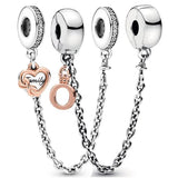 Rose Dangling Bowknot Heart Safety Chain Bead Charm