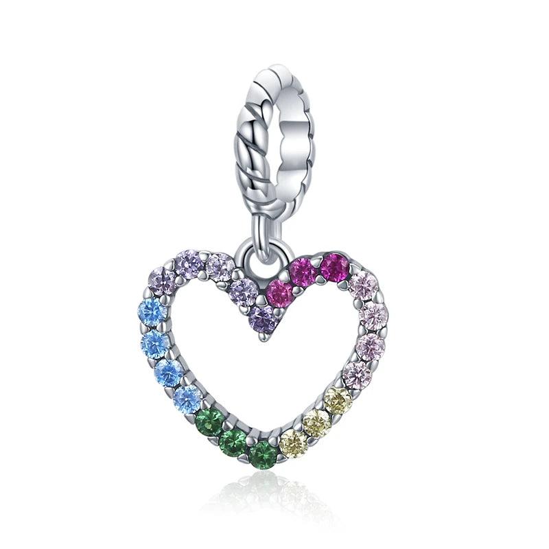 925 Silver Heart Charm Zircon Bead Pendant for Bracelet DIY Jewelry