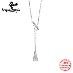 Davis 925 Silver Triangle Tassel Necklace For Women, Fine Jewelry Gift