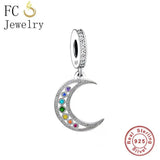925 Silver Moon & Rainbow Chakra Bead Charm for Bracelet Making