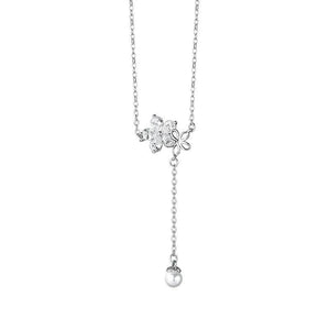 TrustDavis 925 Silver Sakura CZ Tassels Necklace Women Wedding Jewelry Gift
