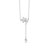 TrustDavis 925 Silver Sakura CZ Tassels Necklace Women Wedding Jewelry Gift