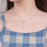 TrustDavis 925 Silver Sakura CZ Tassels Necklace Women Wedding Jewelry Gift