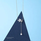 TrustDavis 925 Silver Sakura CZ Tassels Necklace Women Wedding Jewelry Gift