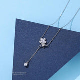 TrustDavis 925 Silver Sakura CZ Tassels Necklace Women Wedding Jewelry Gift