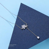 TrustDavis 925 Silver Sakura CZ Tassels Necklace Women Wedding Jewelry Gift