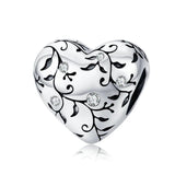 925 Silver CZ Crown Heart Beads Charm Pendant for Bracelet Bangle