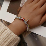 925 Silver CZ Crown Heart Beads Charm Pendant for Bracelet Bangle
