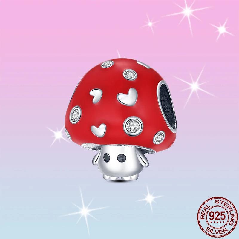 Silver Mushroom Charm Beads for Bracelet Necklace