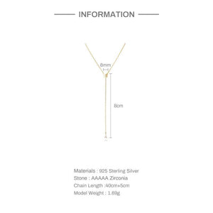 925 Silver Y Shape Butterfly Necklace Water Drop Zircon Charm Tassel Choker